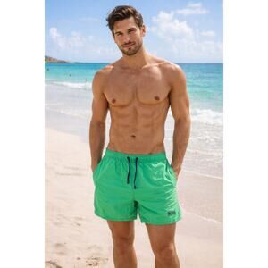 Hugo Boss Swim Trunks XXL Green Lined Drawstring Swim Shorts Resort Beach Luxury